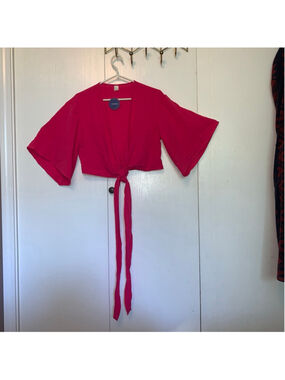 Women's SweatyRocks Top, Size L, Pink Tie Front Crop Top